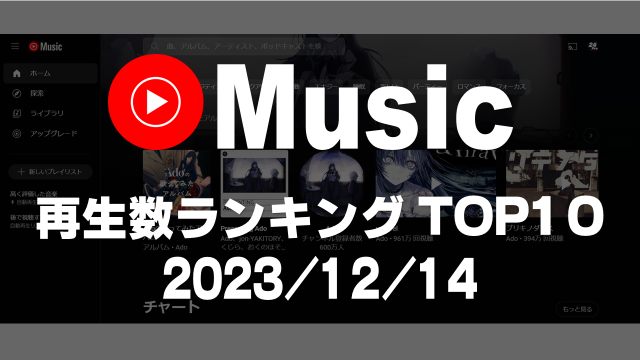 YouTubeMusic再生数ランキングTOP10【2023.12.14】